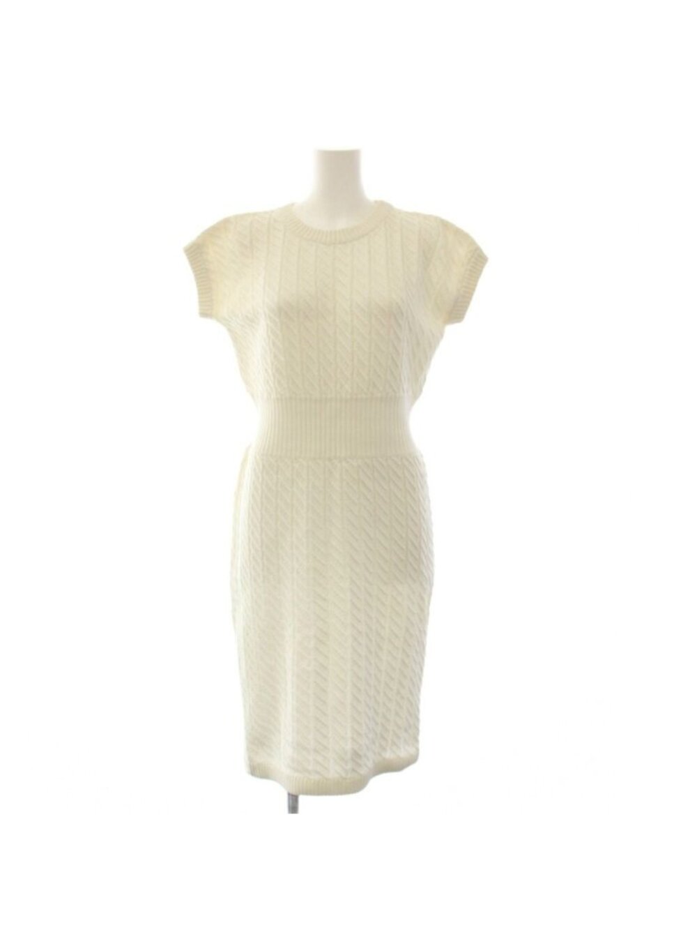 Celine Knit Dress Knee-length Short Sleeve Cotton White 40